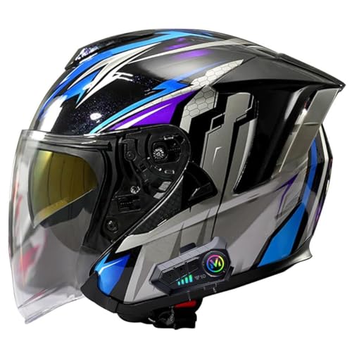 Motorradhelm Bluetooth Jethelm 3/4 Helm DOT/ECE Zertifizierung Motorrad Integrierter Scooter Helm Rollerhelm Mit Visier Herren Damen Halbschalenhelm Offenem Helm 1,XXL:60-61CM von QAZXCVB