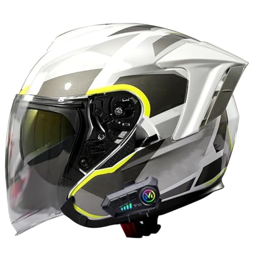 Motorradhelm Bluetooth Jethelm 3/4 Helm DOT/ECE Zertifizierung Motorrad Integrierter Scooter Helm Rollerhelm Mit Visier Herren Damen Halbschalenhelm Offenem Helm 12,L:56-57CM von QAZXCVB