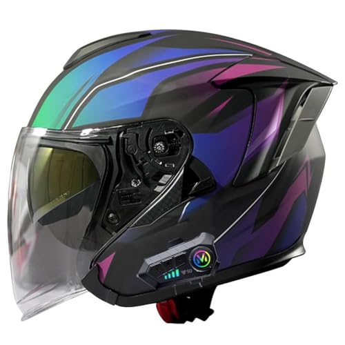 Motorradhelm Bluetooth Jethelm 3/4 Helm DOT/ECE Zertifizierung Motorrad Integrierter Scooter Helm Rollerhelm Mit Visier Herren Damen Halbschalenhelm Offenem Helm 14,XL:58-60CM von QAZXCVB