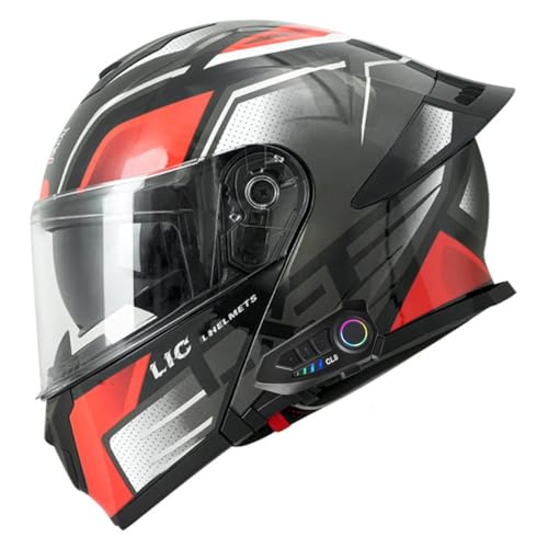 Motorradhelm Bluetooth Klapphelm Motorrad Helm Mit Doppelvisier Flip Vollvisierhelm Sturzhelm Für Herren Damen DOT/ECE-Zertifiziert Vollvisierhelm Für Automatische Reaktion 3,L:56-59CM von QAZXCVB