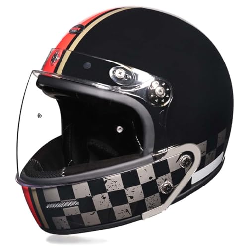 Motorradhelm Jethelm 3/4 Helm Aus Leder Retro DOT/ECE-Zertifizierung Halbhelm Mit Visier Personalisierter Halbschalenhelm Rollerhelm Für Damen Und Herren 11,L:59-60CM von QAZXCVB