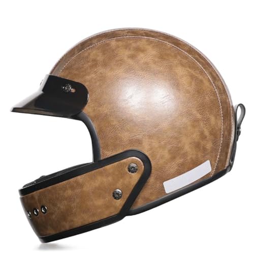 Motorradhelm Jethelm 3/4 Helm Aus Leder Retro DOT/ECE-Zertifizierung Halbhelm Mit Visier Personalisierter Halbschalenhelm Rollerhelm Für Damen Und Herren 2,XL:61-62CM von QAZXCVB