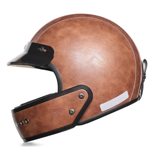 Motorradhelm Jethelm 3/4 Helm Aus Leder Retro DOT/ECE-Zertifizierung Halbhelm Mit Visier Personalisierter Halbschalenhelm Rollerhelm Für Damen Und Herren 3,L:59-60CM von QAZXCVB