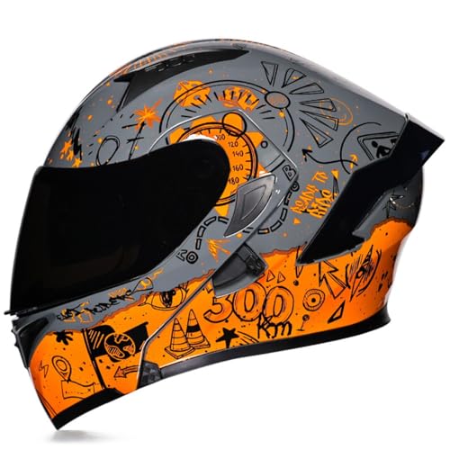 Motorradhelm Klapphelm Doppelvisier Modularer Helm DOT/ECE Zertifiziert Motocross Helm Sturzhelm Erwachsene Damen Und Herren Multifunktional Flip Vollvisierhelm 6,M:57-58CM von QAZXCVB