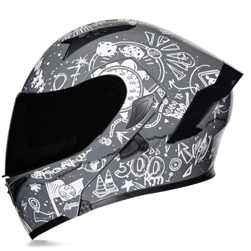 Motorradhelm Klapphelm Integriert Motorradhelm DOT/ECE Zertifiziert Integralhelm Roller Helm Sturzhelm Mit Doppelvisier Flip Vollvisierhelm Motocross Helm Für Herren Damen 11,XL:61-62CM von QAZXCVB