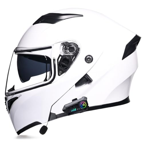 Motorradhelm Klapphelm Mit Bluetooth Integralhelm Racing Helm Für Damen Herren Mit Doppelvisier DOT/ECE-Zugelassen Motorrad Vollvisierhelm Sturzhelm Für Automatische Reaktion 6,M:57-58CM von QAZXCVB