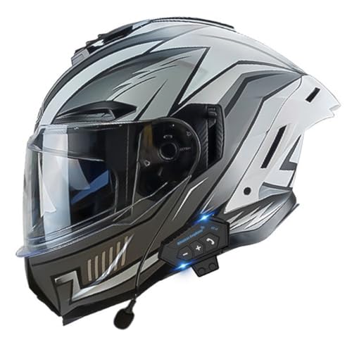 Motorradhelm Mit Bluetooth Klapphelm Doppelvisier Modularer Helm DOT/ECE Zertifiziert Integralhelm Stoßfester Motorrad Helm Für Erwachsene Frauen Männer Flip Vollvisierhelm 4,XL:61-62CM von QAZXCVB