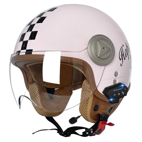 Retro Motorrad Halbhelme Bluetooth Motorradhelm Für Herren Damen DOT/ECE-Zertifizierung Jethelm Scooter Offenem Helm Mit Visier Halbschalenhelm Für Cruiser Chopper Moped 10,L:59-60CM von QAZXCVB