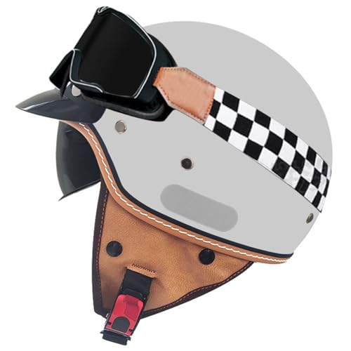 Retro Motorrad Halbhelme Motorradhelm Für Herren Und Damen DOT/ECE-Zertifizierung Jethelm Braincap Offenem Helm Mit Visier Halbschalenhelm Für Cruiser Moped Scooter 3,M:57-58CM von QAZXCVB