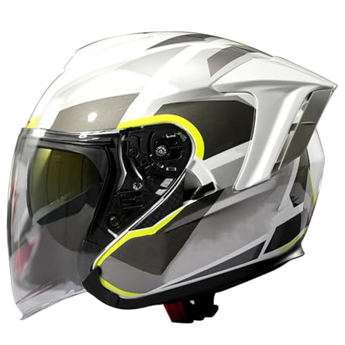 Retro Motorrad Halbhelme Motorradhelm Für Herren Und Damen DOT/ECE-Zertifizierung Jethelm Halbschalenhelm Braincap Helm Mit Doppelvisier Moped Scooter Offenem Helm 17,M:54-56CM von QAZXCVB