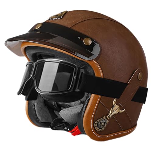 Retro Motorrad Halbhelme Motorradhelm Für Herren Und Damen DOT/ECE-Zertifizierung Jethelm Vintage Halbschalenhelm Braincap Für Bike Cruiser Moped Scooter Offenem Helm 2,L:59-60CM von QAZXCVB