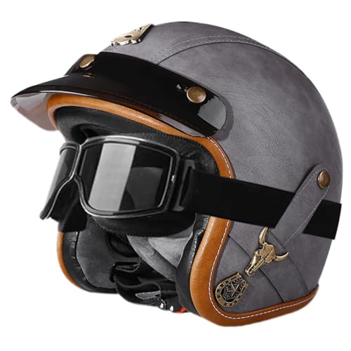 Retro Motorrad Halbhelme Motorradhelm Für Herren Und Damen DOT/ECE-Zertifizierung Jethelm Vintage Halbschalenhelm Braincap Für Bike Cruiser Moped Scooter Offenem Helm 4,XL:61-62CM von QAZXCVB