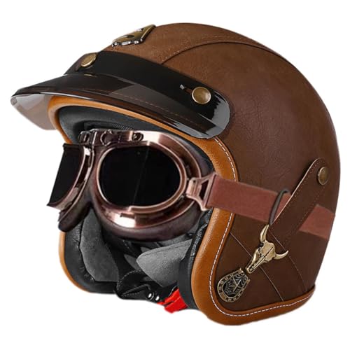 Retro Motorrad Halbhelme Motorradhelm Für Herren Und Damen DOT/ECE-Zertifizierung Jethelm Vintage Halbschalenhelm Braincap Für Bike Cruiser Moped Scooter Offenem Helm 6,M:57-58CM von QAZXCVB