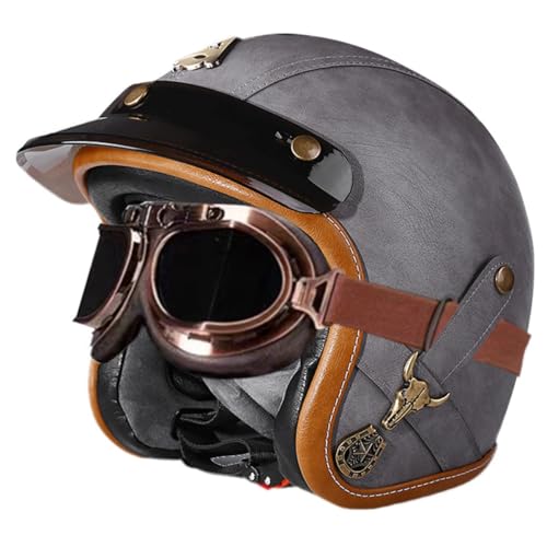 Retro Motorrad Halbhelme Motorradhelm Für Herren Und Damen DOT/ECE-Zertifizierung Jethelm Vintage Halbschalenhelm Braincap Für Bike Cruiser Moped Scooter Offenem Helm 8,XL:61-62CM von QAZXCVB