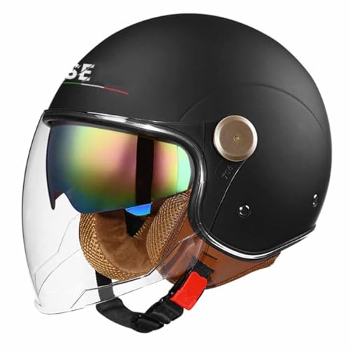 Retro Motorrad Helm Brain-Cap Halbhelme Jethelme Roller-Helm DOT/ECE-Zulassu Motorradhelm Halbschalenhelm Mit Built-In Visier Scooter Offenem Helm Sturzhelme Für Damen Herren 16,XL:61-62CM von QAZXCVB