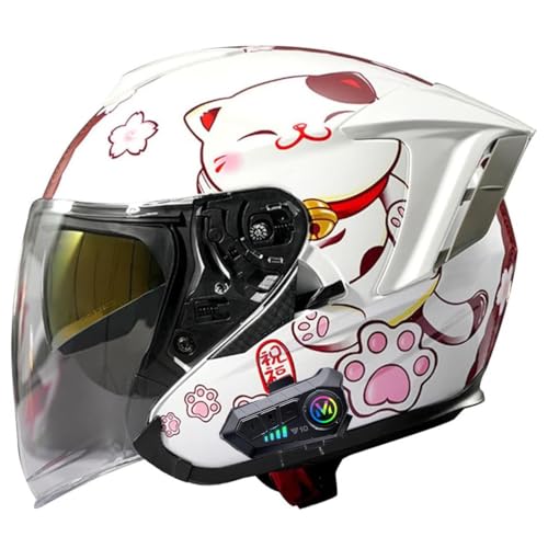 Retro Motorrad Motorradhelm Jethelm 3/4 Mit Doppelvisier Halbschale Roller-Helm Scooter-Helm Für Herren Und Damen DOT/ECE Zertifizierung Offenem Helm Motorradhelm 18,L:56-57CM von QAZXCVB