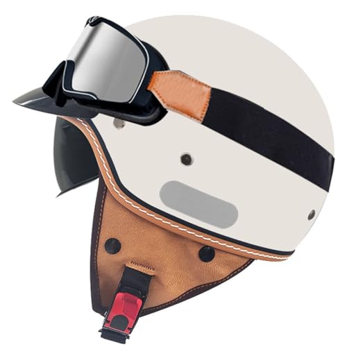 Retro Motorradhelm Deutsche Jethelm Motorrad Halbhelme Mit Visier Brain-Cap Halbschalenhelm Roller-Helm Cruiser Scooter Helm ECE-Zulassung Für Erwachsene Damen Herren 15,L:59-60CM von QAZXCVB