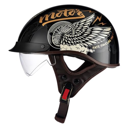 Retro Motorradhelm Deutsche Jethelm Motorrad Halbhelme Mit Visier Vintage Halbschalenhelm Moped Roller Scooter Helm DOT/ECE-Zulassung Braincap Für Erwachsene Damen Herren 9,XL:61-62CM von QAZXCVB