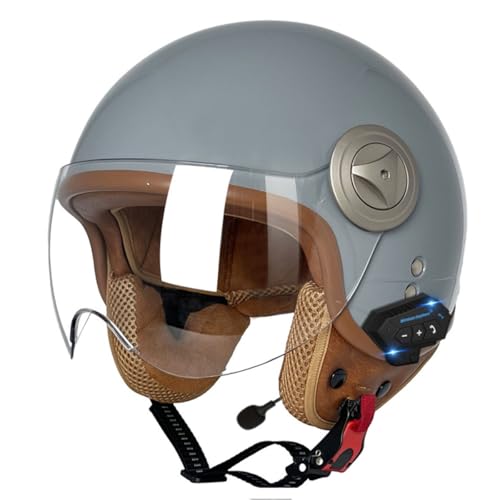 Retro Motorradhelm Halbhelme Bluetooth DOT/ECE Zulassung Deutscher Stil Jethelm Halbschalenhelm Totenkopf Kappe Helm Mit Visier Roller Cool Helm Für Männer Frauen 12,M:57-58CM von QAZXCVB