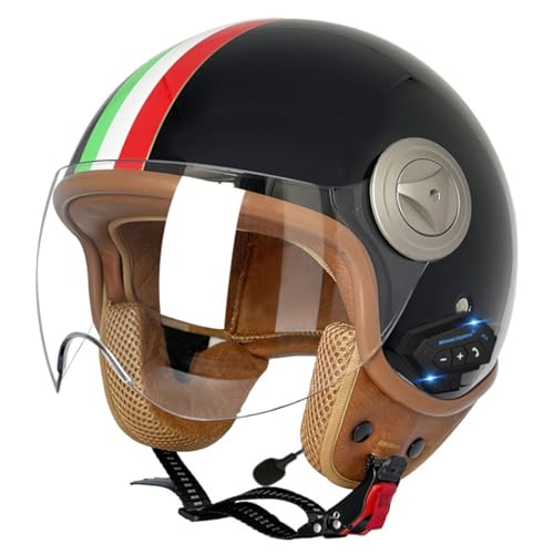 Retro Motorradhelm Halbhelme Bluetooth DOT/ECE Zulassung Deutscher Stil Jethelm Halbschalenhelm Totenkopf Kappe Helm Mit Visier Roller Cool Helm Für Männer Frauen 6,XL:61-62CM von QAZXCVB