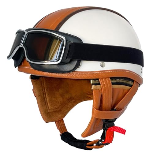 Vintage Motorradhelm Open Face Leder-Helm Winddichter Motorrad Roller Helm Mit Brille Jethelm Straßenhelm Für Damen Und Herren ECEDOT Zertifizierung Halbschalenhelm 2,S:55-56CM Vintage Motorradhelm Open Face Leder-Helm Winddichter Motorrad Roller Helm Mit Brille Jethelm Straßenhelm Für Damen Und Herren ECEDOT Zertifizierung Halbschalenhelm 2,S:55-56CM von QAZXCVB