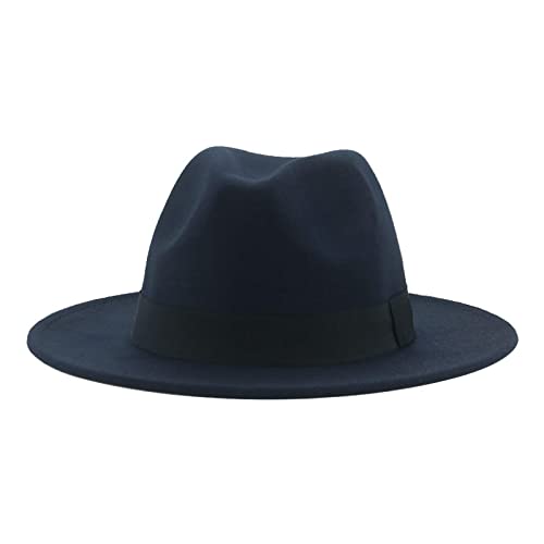 QBQZXAOSOWH Fedora Trilby Hüte Für Damen Beige Ribbon Band Hüte Für Herren Panama Hochzeit Schmücken Damen Hut 56-58Cm (Erwachsener) Marineblau von QBQZXAOSOWH