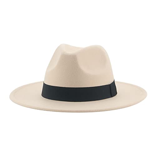 QBQZXAOSOWH Fedora Trilby Hüte Für Damen Beige Ribbon Band Hüte Für Herren Panama Hochzeit Schmücken Damen Hut 59-61Cm(XL) Beige von QBQZXAOSOWH