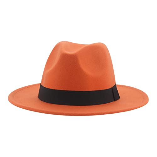 QBQZXAOSOWH Fedora Trilby Hüte Für Damen Beige Ribbon Band Hüte Für Herren Panama Hochzeit Schmücken Damen Hut 59-61Cm(XL) Orange von QBQZXAOSOWH