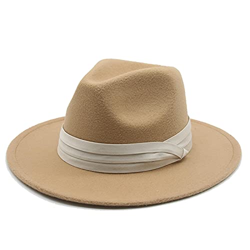 QBQZXAOSOWH Fedora Trilby Hüte Für Frauen Fedoras Hüte Klassischer Panamahut Männer Breite Krempe Filzhut Kirche Hochzeit Filzband 52-54 cm (Kinder) Kamel von QBQZXAOSOWH