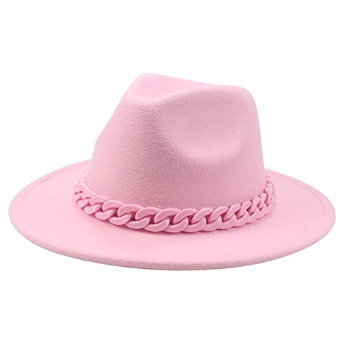 QBQZXAOSOWH Fedora Trilby Hut Damen Herren Fedoras Kettenhüte Für Damen Jazz Caps Panama Filz Caps Hip Hop Hut Damen Hüte 56-58Cm (Erwachsene) Rosa von QBQZXAOSOWH