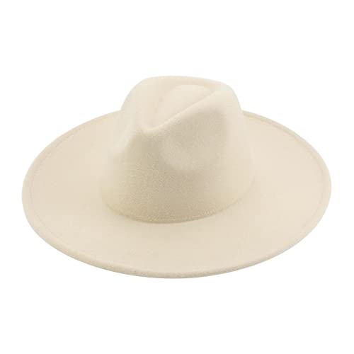 QBQZXAOSOWH Fedora Trilby Hut Fedoras 9,5 cm Große Breite Krempe Hut Damen Herren Hüte Cowboy Filzhüte Damen Street Band Fedora Hut 56-58 cm Beige von QBQZXAOSOWH