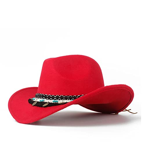 QBQZXAOSOWH Fedora Trilby Mode Damen Western Cowboyhut Schwarz Cowgirl Sombrero Jazz Cap Rot von QBQZXAOSOWH