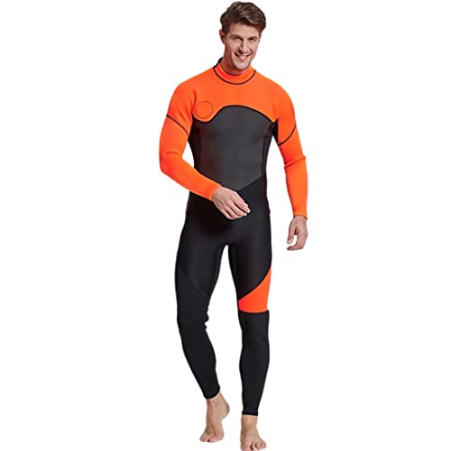 Herren 3 mm Shorty Neoprenanzug Ganzkörper-Tauchanzug Reißverschluss Neoprenanzug zum Tauchen, Schnorcheln, Surfen, Schwimmen (Farbe: Orange, Größe: XL) von QBREZA