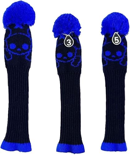 Golf-Eisenkopfabdeckungen 3 stücke Golf Stricken Club Head Covers Headcover for Driver, Fairway Holz, Hybrid(Black Blue) von QCKNKMGG