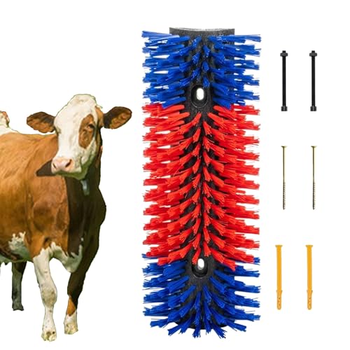 Kratzbürste für Vieh Kratzbaumunterlage for Pferde, Massagebürste for Pferde, Rinderbürste mit 4 Schrauben for Ziegen, Tier-Kratzhilfe for Pferde, Ziegen, Kühe, Schafe, Schweine, Rinder(Blue+Red) von QCKNKMGG