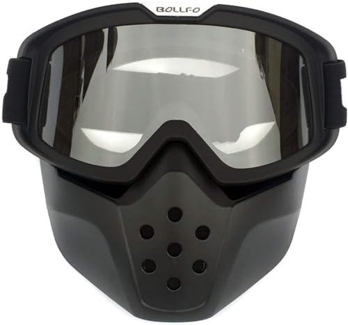 Motocross Helm Brillen Unisex Motorrad-Gesichtsmaske, Brille, Retro, offenes Gesicht, Motocross-Helm, Brille, Abnehmbarer Mundfilter, Winddichte Maske(Clear) von QCKNKMGG