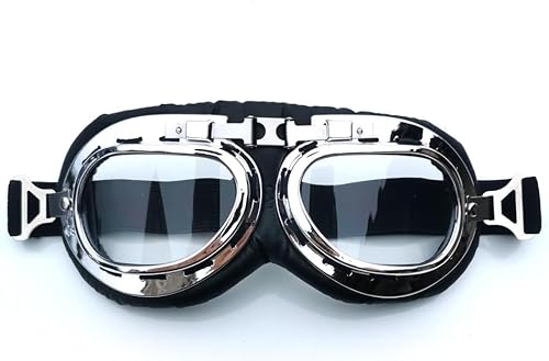 QCKNKMGG Motocross Helm Brillen Motocrossbrille, Helm, Piloten-Scooter, Retro-Moto, Outdoor, Dirtbike-Sonnenbrille, Retro-Motorradbrille, Vintage, Offroad-Motocross-Brille(Clear) von QCKNKMGG