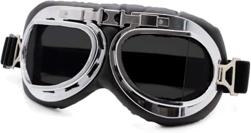 QCKNKMGG Motocross Helm Brillen Unisex Brille Vintage Motorrad Klassische Retro Schutzbrille for Harley Brillen Schutz Moto Motocross Schutzbrille(Silver) von QCKNKMGG