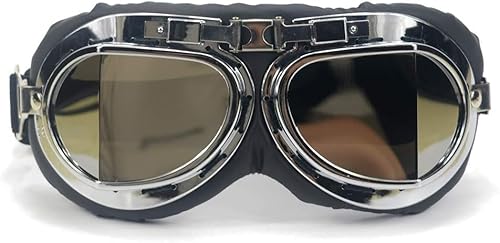 QCKNKMGG Motocross Helm Brillen Universal Vintage Pilot Biker Brille for Helm Open Face Half Motocross Goggles for Harley Motorräder(Silver) von QCKNKMGG