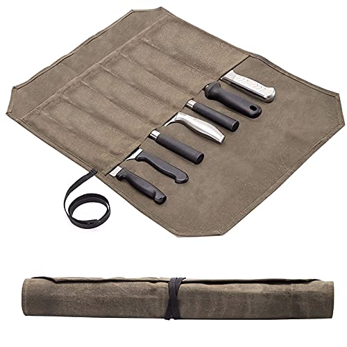 Koch Messer Roll Bag,Wachs Leinwand Messer Case Lagerung,Tragbare Koch Messer Tasche,7 Slots Messer Besteck Werkzeug Roll Case für Camping Wandern,Heavy Duty Messer Taschen Geschenke für Köche Männer Koch Messer Roll Bag,Wachs Leinwand Messer Case Lagerung,Tragbare Koch Messer Tasche,7 Slots Messer Besteck Werkzeug Roll Case für Camping Wandern,Heavy Duty Messer Taschen Geschenke für Köche Männer von QCWN