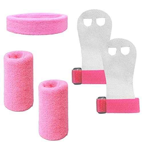 QEEQPF 2 Stück Sport Gymnastik Griff Handgelenkbänder mit 2 Stück Handgelenkschutz Gurte 1 Stück Sport Stirnband Handgriff Schutz Gymnastik Griffe für Kinder Gymnastik Griffe für Tennis Fitness von QEEQPF