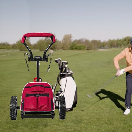 QFGain Elektrischer Golf-Caddy, 4-Rad-Golf-Push-Cart – Zusammenklappbarer Trolley – Leicht, Kompakter Pull-Caddy-Cart, Automatischer Driver Golf, Indoor-Driving-Range-Simulator von QFGain