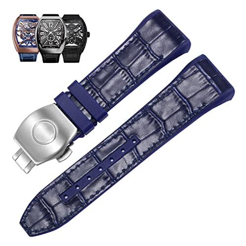 QGKKGQ 28mm Nylon Echtleder Silikon Uhrenarmband Schwarz Blau Faltschließe Uhrenarmband Für Franck Muller V45 Serie Uhrenarmbänder von QGKKGQ
