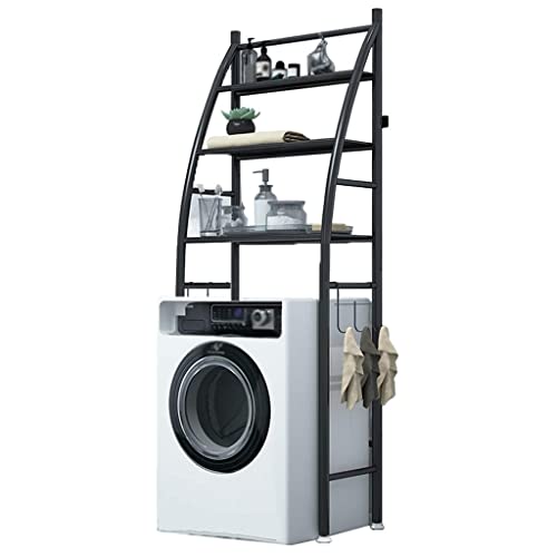 QGKKGQ 3-lagiges Aufbewahrungsregal für die Waschmaschine – praktisches Badezimmerregal aus Edelstahl mit Haken und verstellbarem Organizer-Ständer für Waschküche und Toilette von QGKKGQ