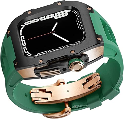 QGKKGQ Edelstahl-Uhrengehäuse, Gummi-Uhrenarmband, für Serie 7 8 45/44 mm, Uhrenarmband-Mod-Kit, Stoßstangengehäuse, Fluorelastomer-Bandschutz, Uhrenzubehör von QGKKGQ