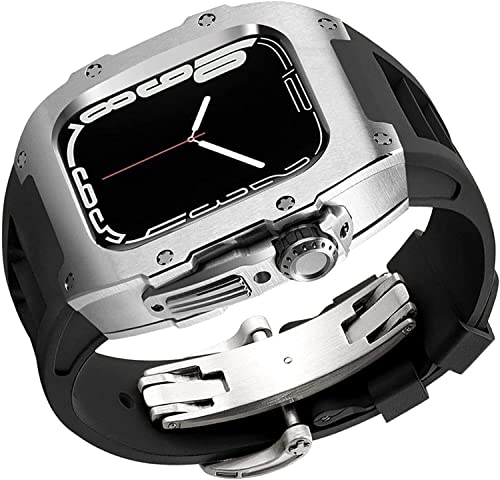QGKKGQ Edelstahl-Uhrengehäuse, Gummi-Uhrenarmband, für Serie 7 8 45/44 mm, Uhrenarmband-Mod-Kit, Stoßstangengehäuse, Fluorelastomer-Bandschutz, Uhrenzubehör von QGKKGQ