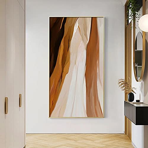 QGKKGQ Moderne abstrakte Leinwandkunst mit luxuriöser orangefarbener Textur, Gemälde für Wohnzimmer, Poster und Drucke, skandinavisches Wandposter, Dekor, 90 x 156 cm, mit goldenem Rahmen, fertig zum von QGKKGQ