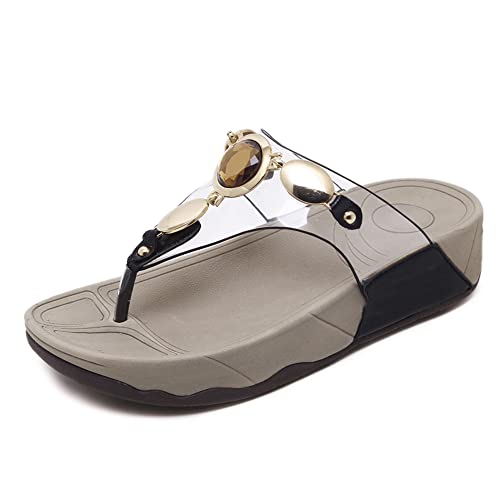 2022 Frauen Flip Flops Sandalen Damen Offener Rücken Strand Sommer Urlaub Pool Schuhe Bequeme Lässige Sliders Pantoletten,Schwarz,38 von QGNDS