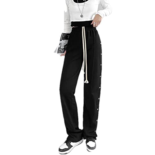 Damen Button Up Sweathose mit seitlicher Knopfleiste Fitness Sporthose Sportswear Warm Up Pants Seitenschnalle Split Jogginghose Casual Loose Basketball Trainingshose Reha Hose,B,L von QGNDS