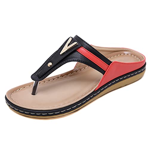 Damen Flip Flops, Zehentrenner Komfort Clip Toe Sandalen,Flache Strand Sommerpantoffeln, Für Den Innen- Und Außenbereich,Schwarz,35 von QGNDS